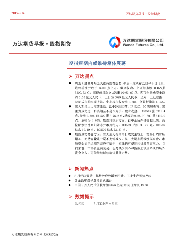 股指期货早报：期指短期内或维持箱体震荡