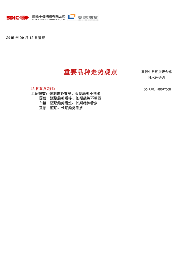技术分析参考：重要品种走势观点