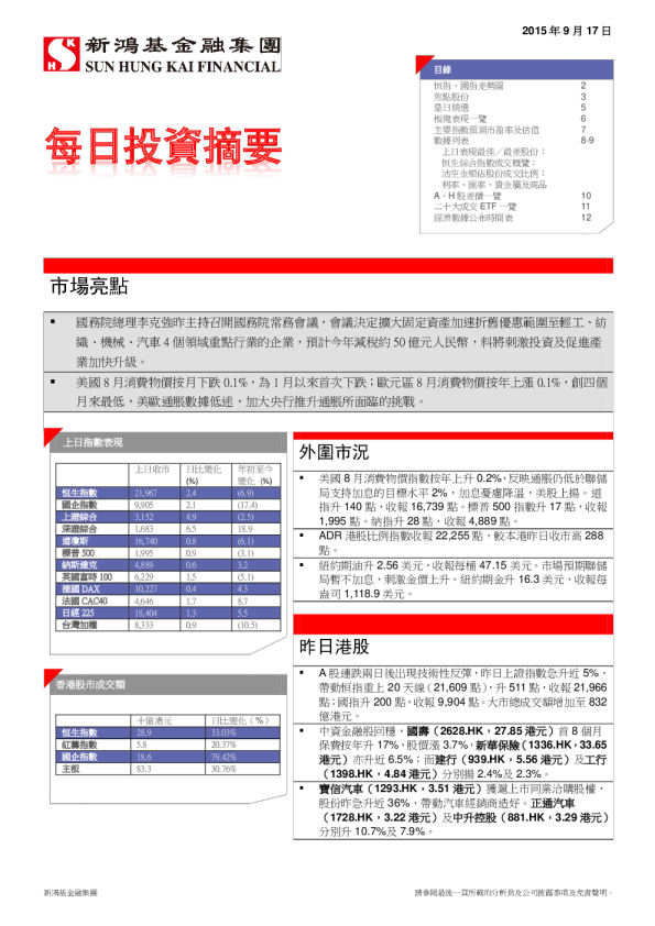 新鸿基每日投资摘要