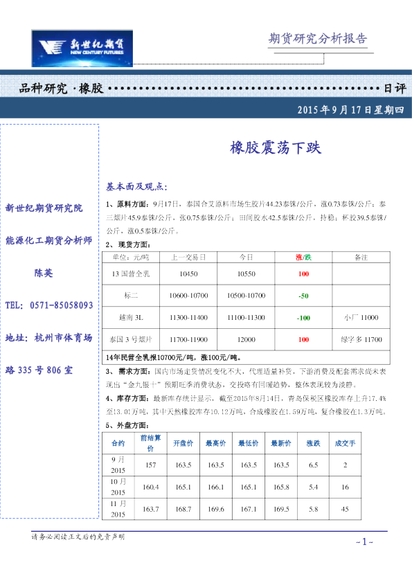 橡胶日报：橡胶震荡下跌
