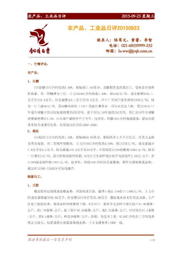 农产品、工业品日评