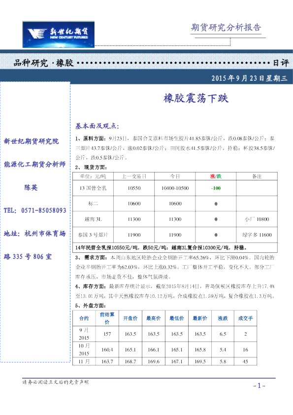 橡胶日评：橡胶震荡下跌