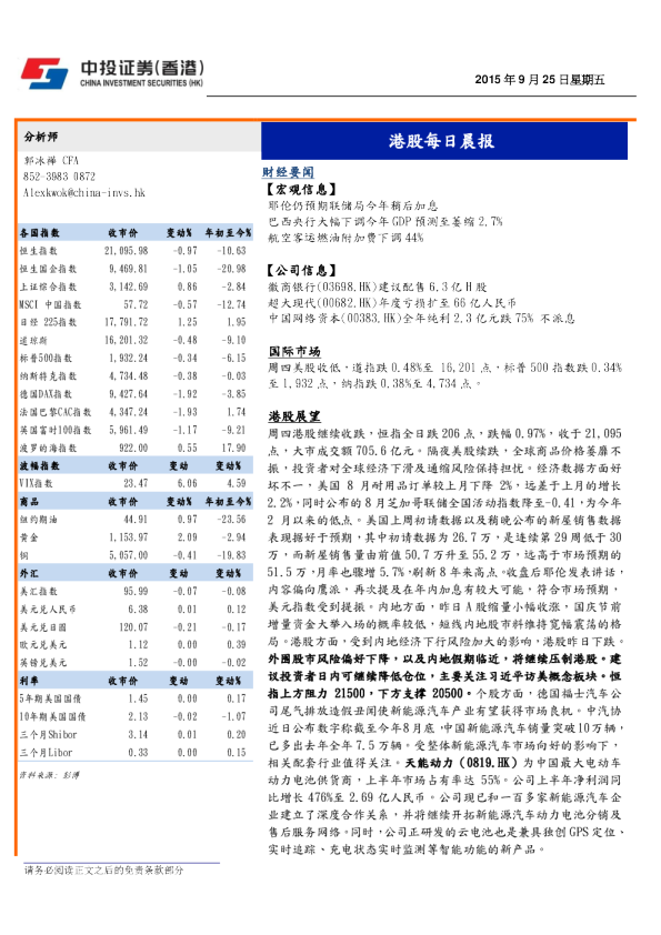 港股每日晨报