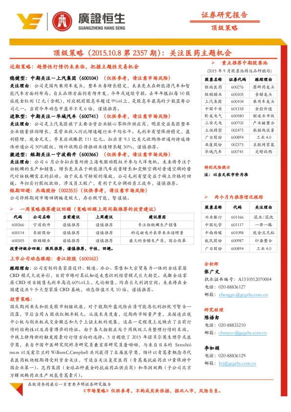 顶级策略：关注医药主题机会