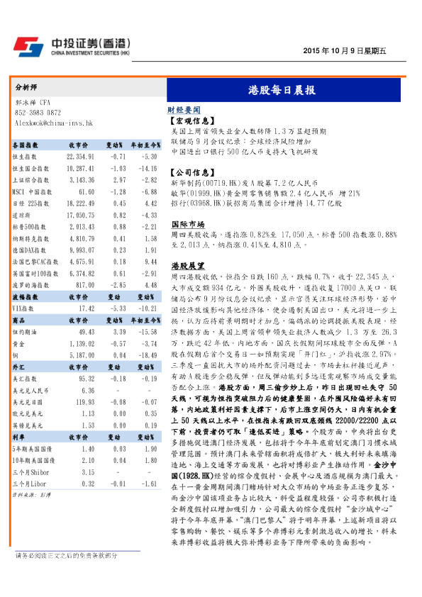 港股每日晨报