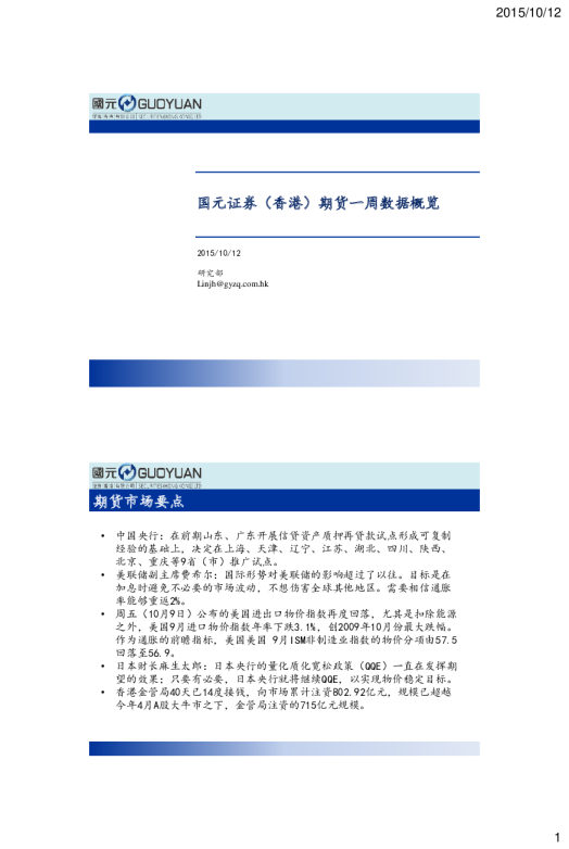 国元证券(香港)期货一周数据概览