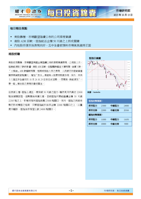 耀才证券每日投资锦囊