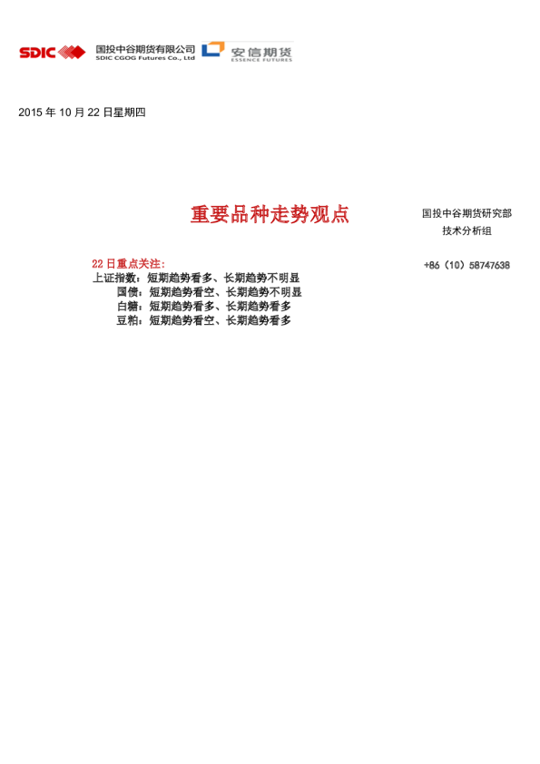 国投中谷期货重要品种走势观点