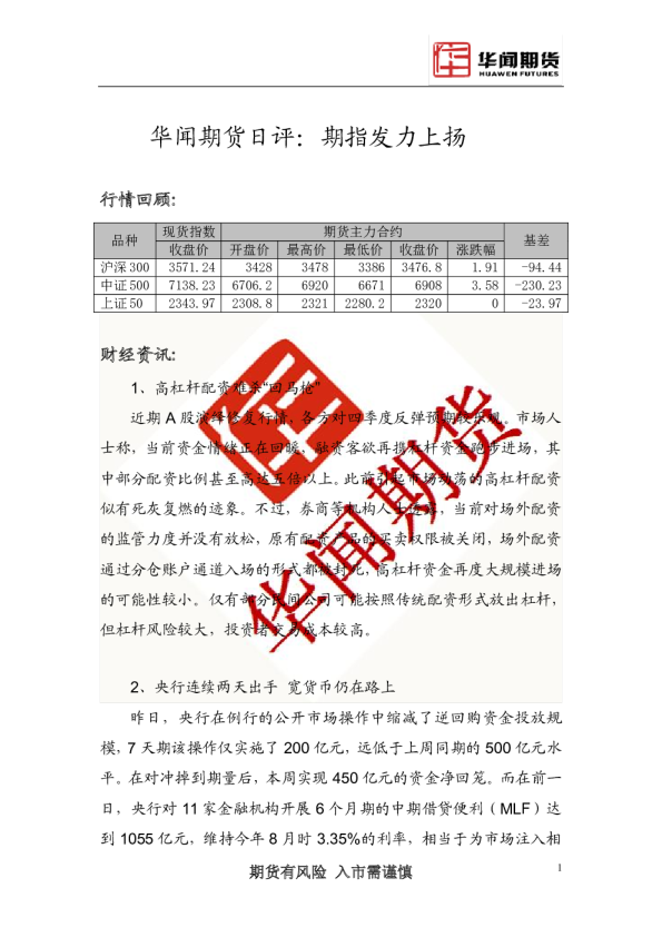 日评：期指发力上扬