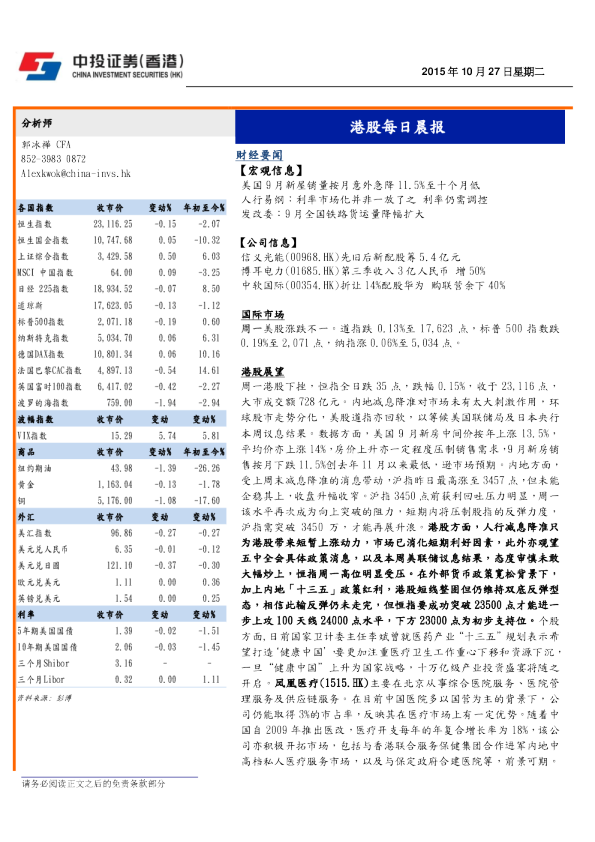 港股每日晨报