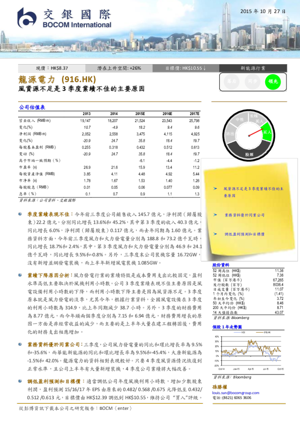 风资源不足是3季度业绩不佳的主要原因