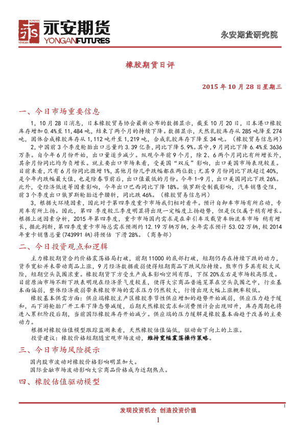 永安期货橡胶期货日评