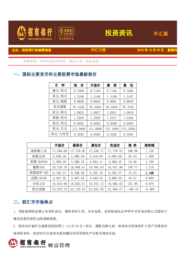 金葵花投资快讯-外汇篇