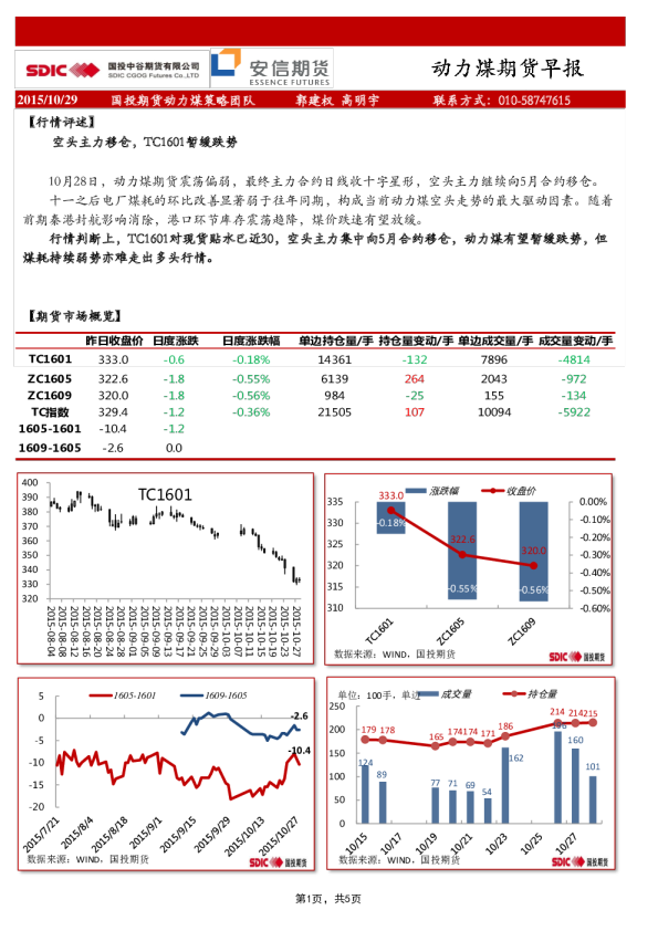 国投中谷期货动力煤早报