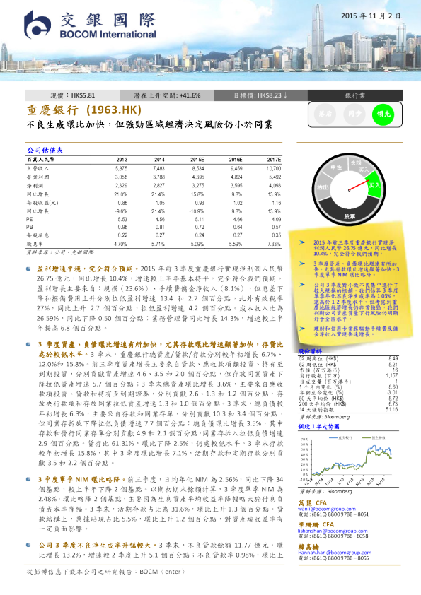 不良生成环比加快，但强劲区域经济决定风险仍小于同业