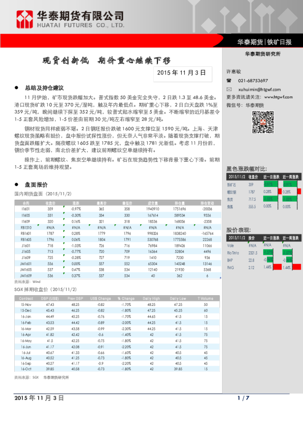 铁矿石日报：现货创新低,期价重心继续下移