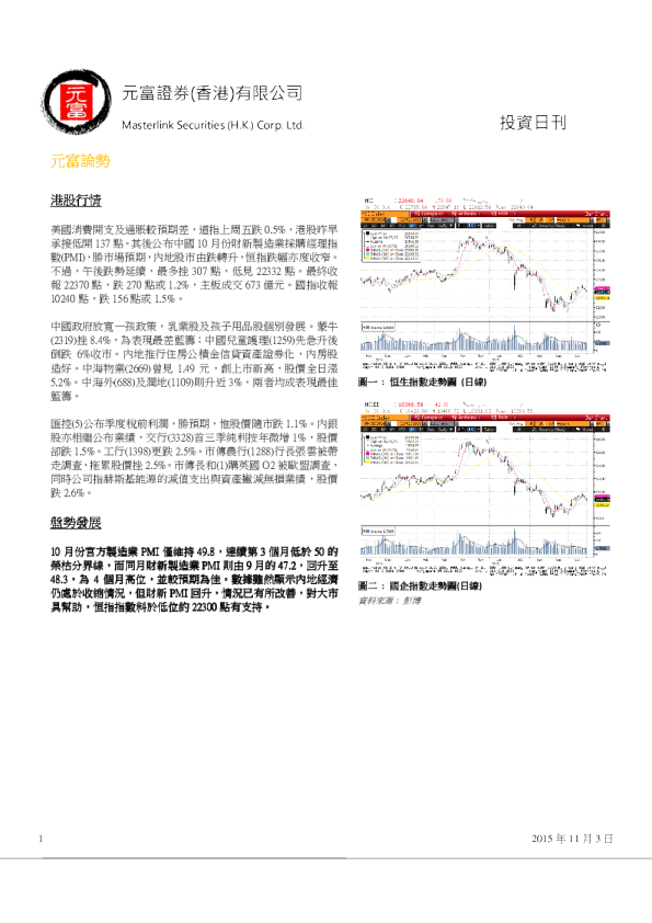 元富证券(香港)投资日刊