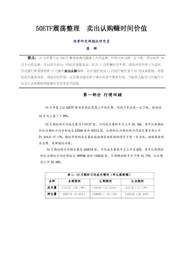 50ETF震荡整理 卖出认购赚时间价值