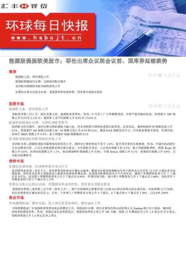 能源股提振欧美股市；耶伦出席众议院会议前，国库券延续跌势