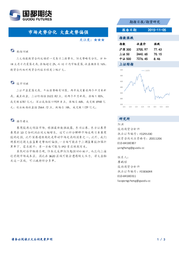 期指日报：市场走势分化 大盘走势偏强