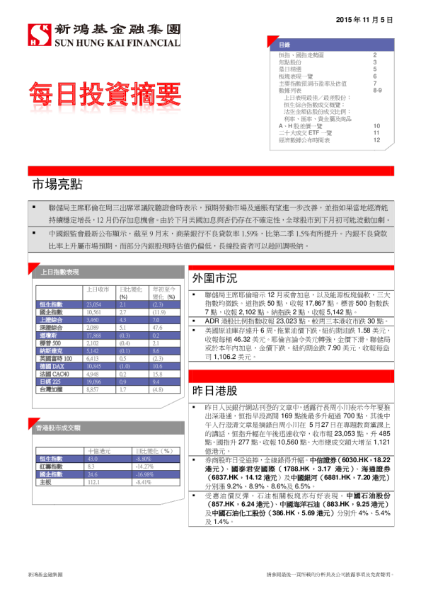 新鸿基每日投资摘要