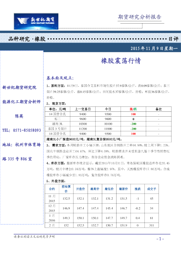橡胶日评：橡胶震荡行情