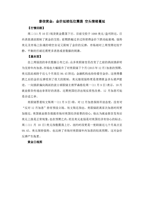 金价延续低位震荡 空头情绪蔓延