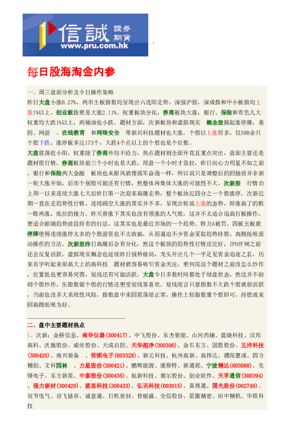 每日股海淘金内参