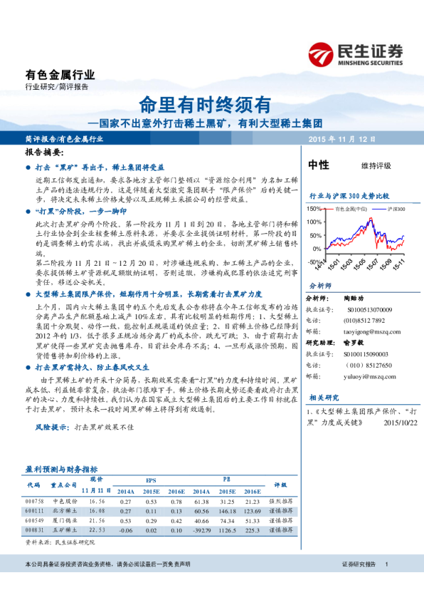 有色金属行业：国家不出意外打击稀土黑矿，有利大型稀土集团-命里有时终须有