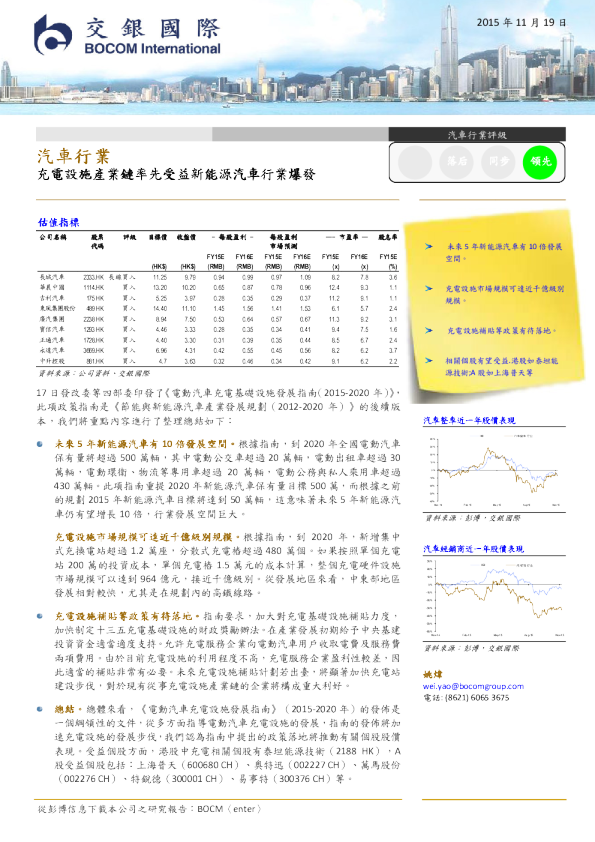 汽车行业：充电设施产业链率先受益新能源汽车行业爆发
