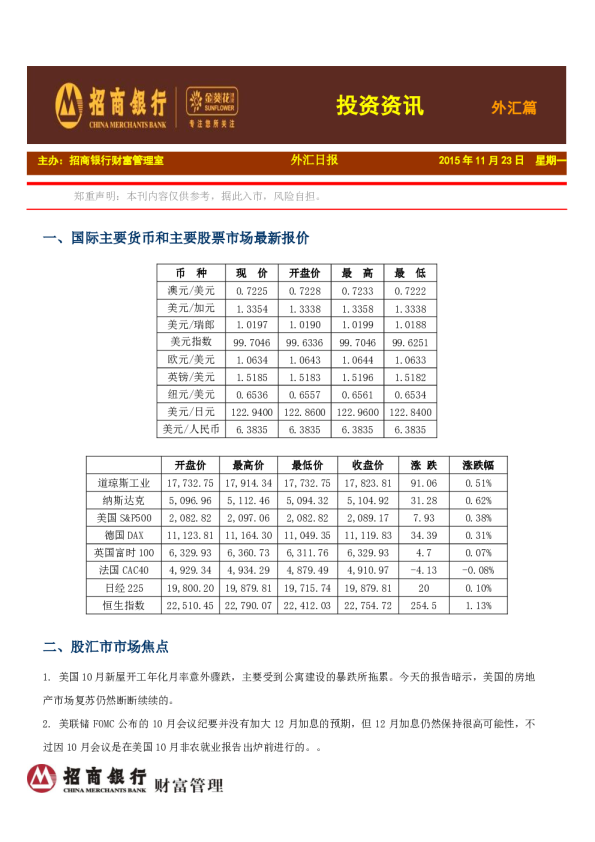 投资资讯：外汇篇