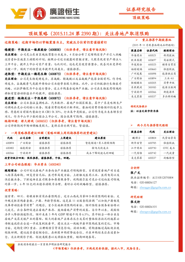 顶级策略（2015.11.24第2390期）：关注房地产取消限购