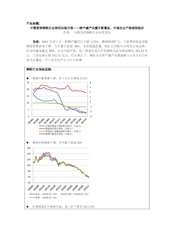 钢铁行业信用风险月报：停产减产风潮不断蔓延，市场化去产能或刚起步