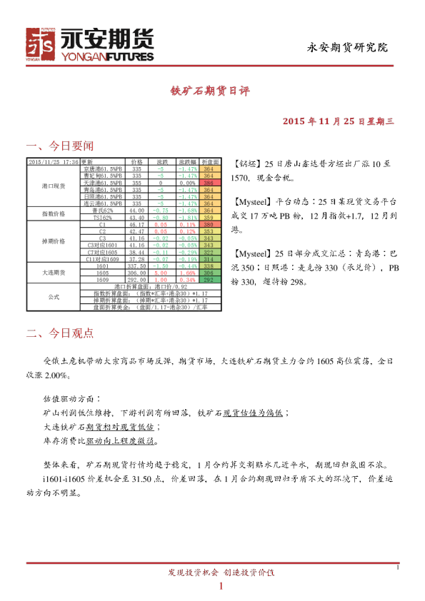铁矿石期货日评