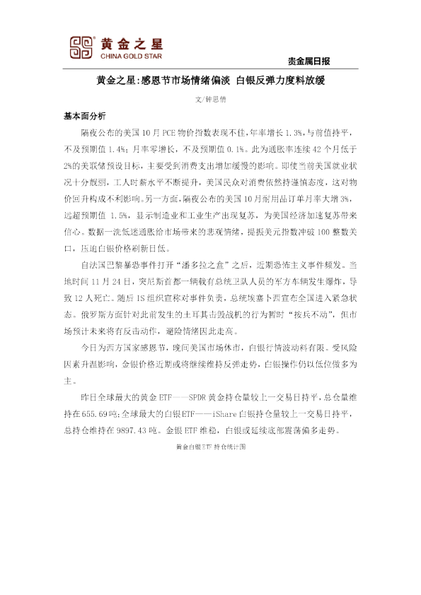 感恩节市场情绪偏淡 白银反弹力度料放缓
