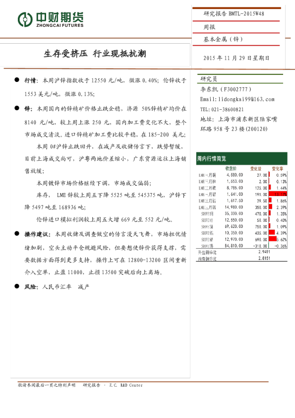 基本金属（锌）周报：生存受挤压 行业现抵抗潮