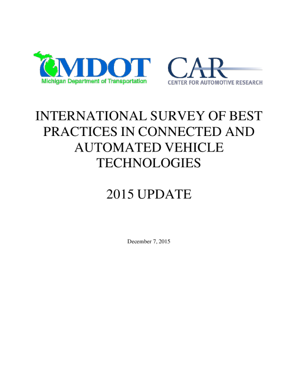 《连接和自动驾驶车辆技术最佳实践国际调查——2015年更新》