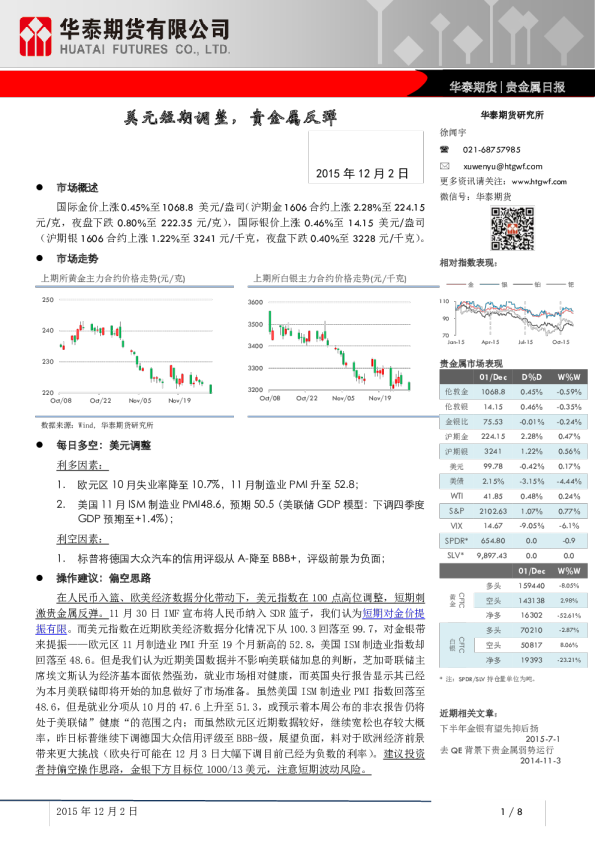 贵金属日报：美元短期调整，贵金属反弹