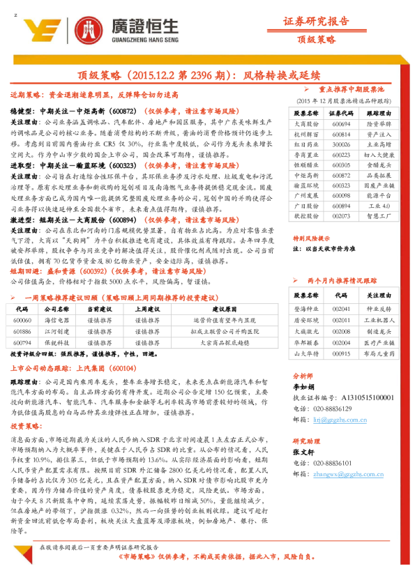 顶级策略（2015.12.2第2396期）：风格转换或延续