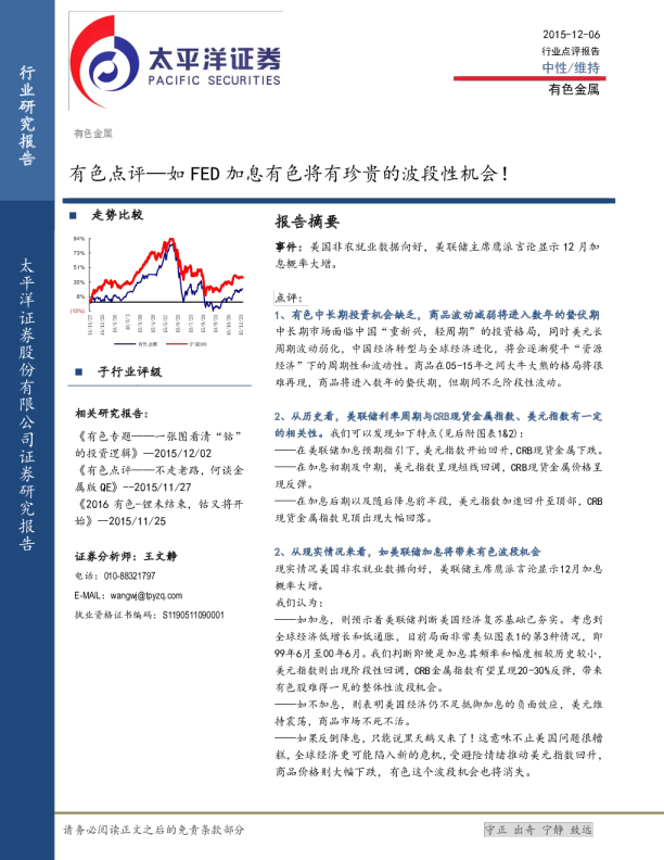 有色点评：如FED 加息有色将有珍贵的波段性机会！
