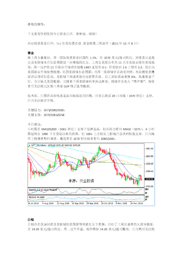 黄金日评：Fed加息似箭在弦 黄金脱离三周高位