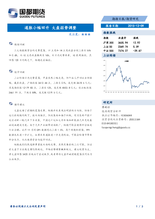 期指日报：通胀小幅回升 大盘弱势调整