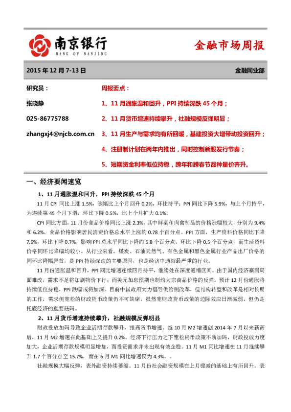 南京银行金融市场周报