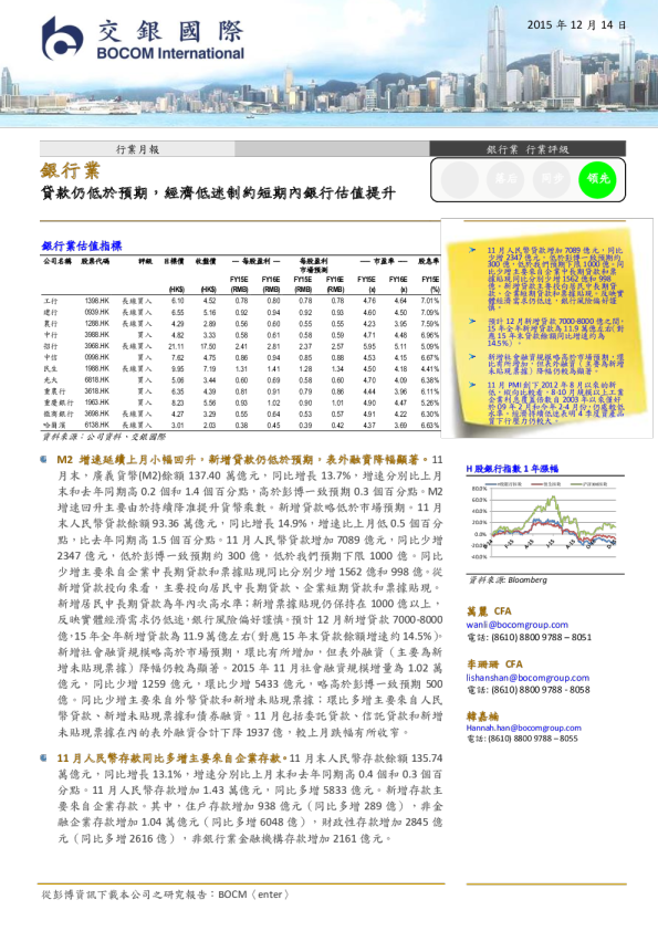 银行行业：贷款仍低於预期,经济低迷制约短期内银行估值提升