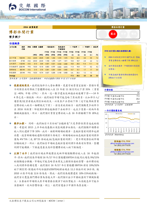 博彩休闲行业2016年投资展望：僧多粥少