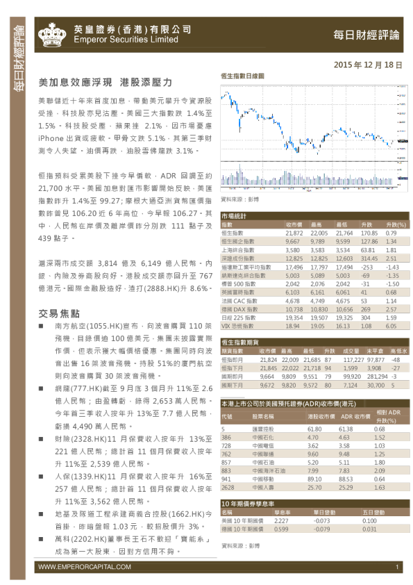 英皇证券每日财经评论