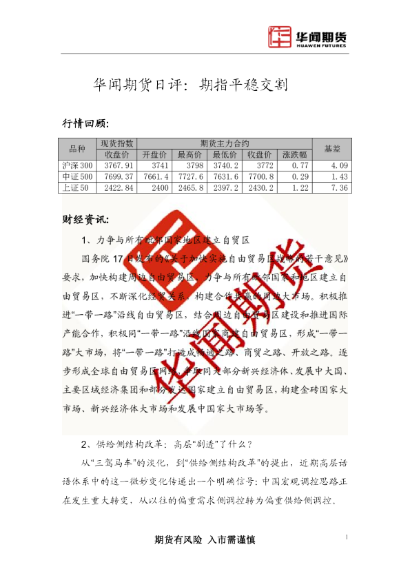 日评：期指平稳交割