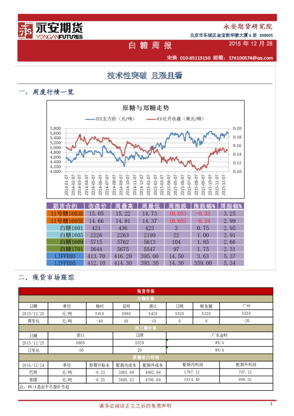 白糖周报：技术性突破 且涨且看