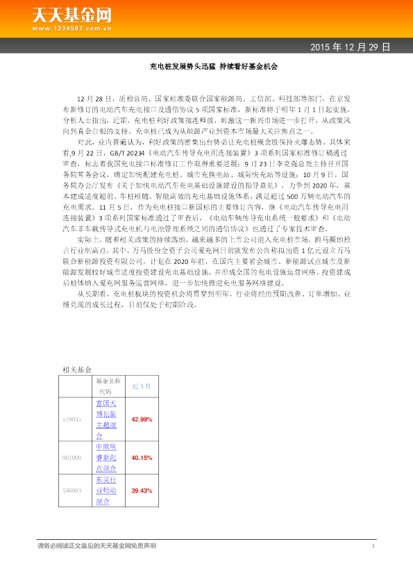 充电桩发展势头迅猛 持续看好基金机会