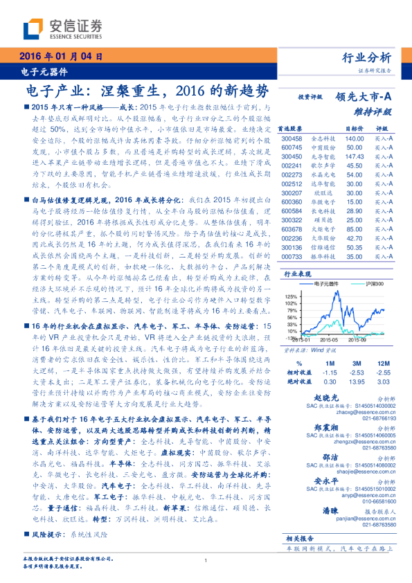 电子元器件行业：涅槃重生，2016的新趋势